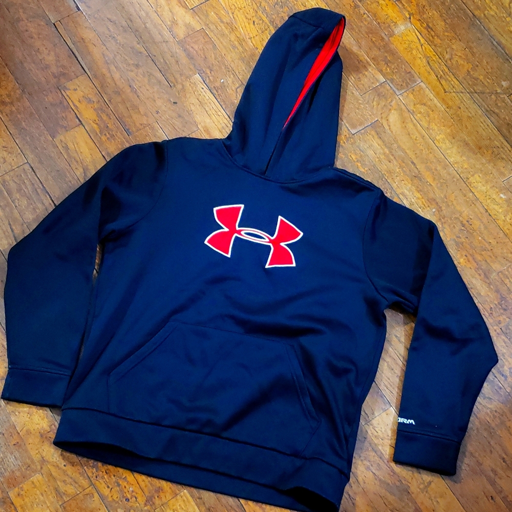 Yth Lg Under Armour black/ red hoodie loose fit Xstorm